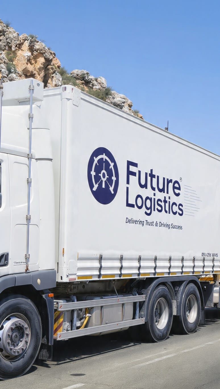 Future Logistics long-haul branded trailer on a mountain highway