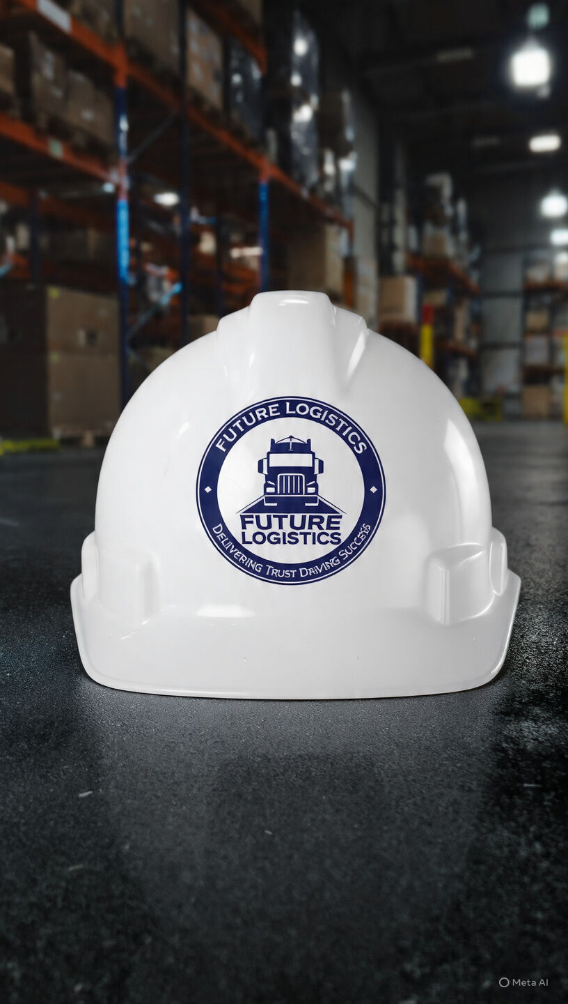 Future Logistics warehouse staff wearing branded hard hat