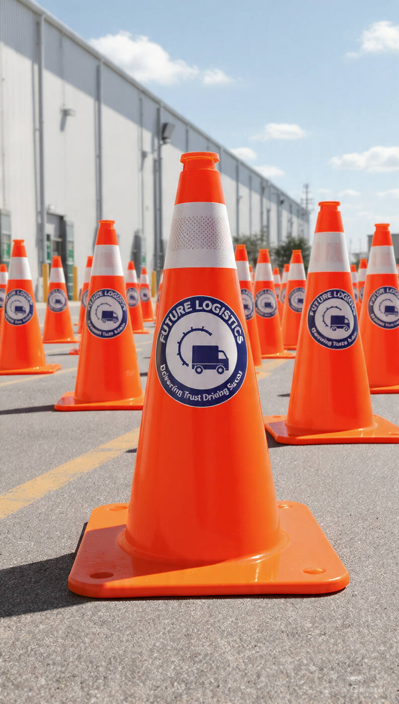 Future Logistics branded safety cones on site