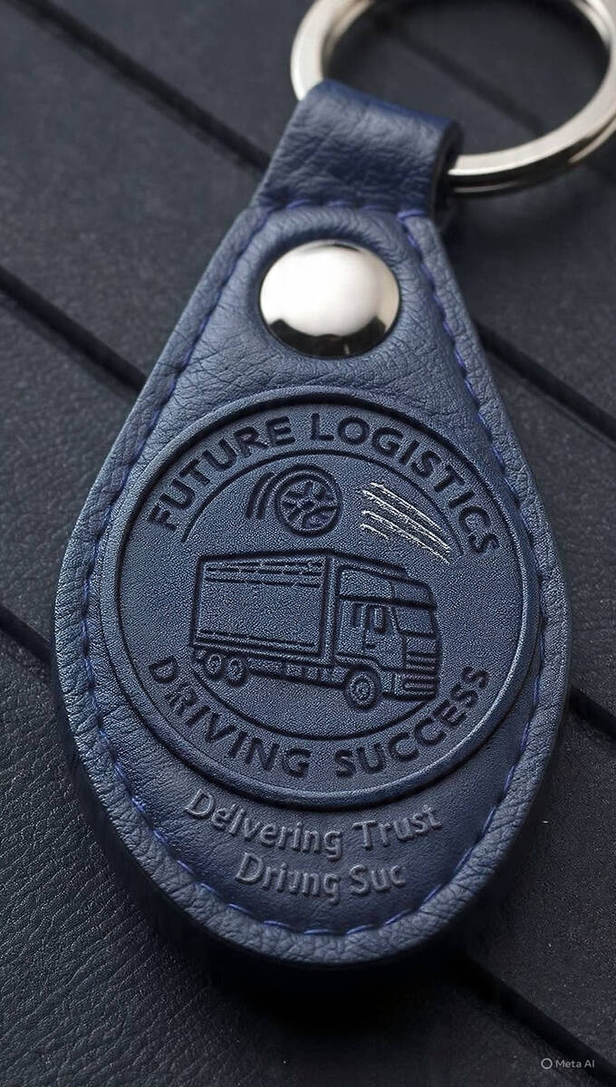 Future Logistics branded leather keychain